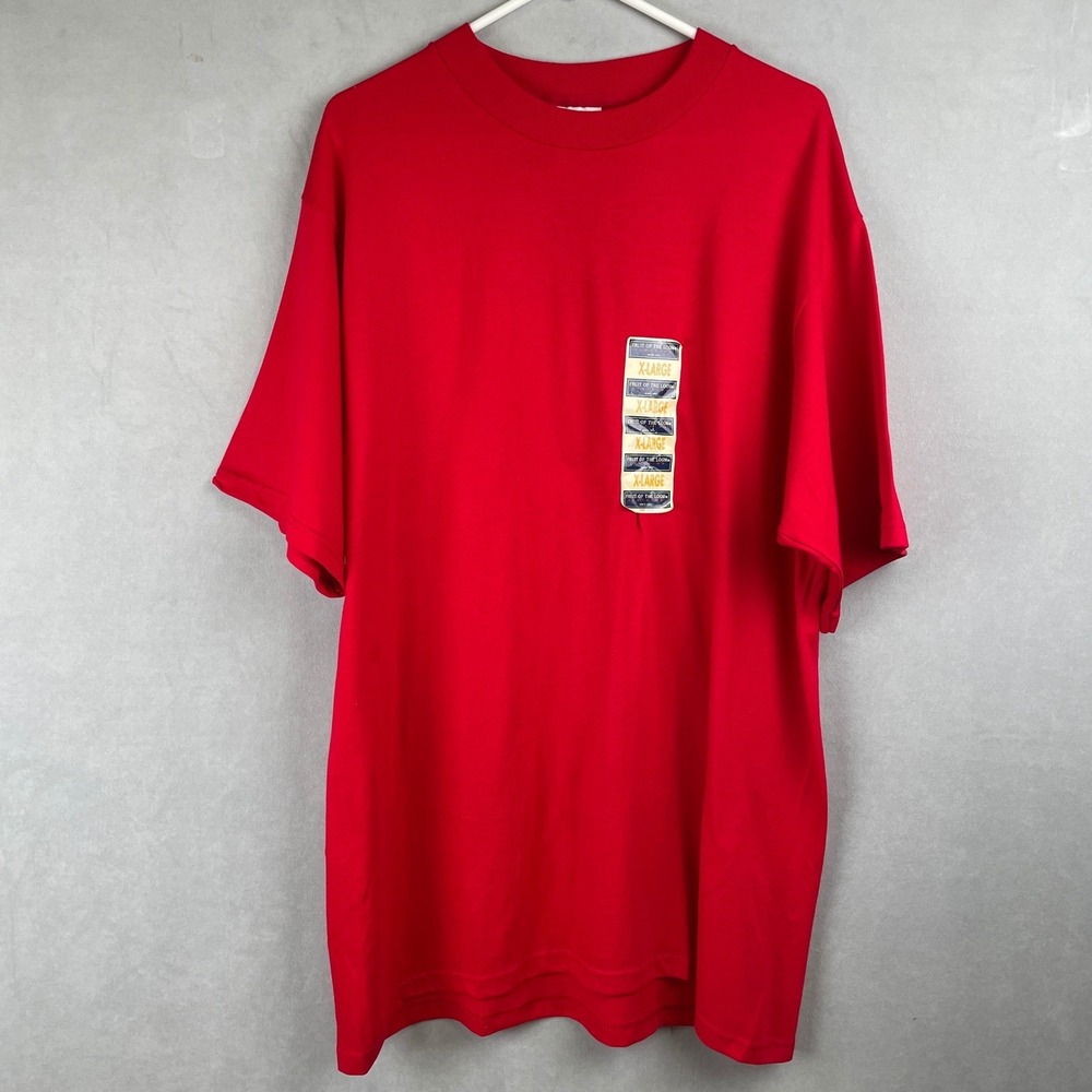 Fruit of the Loom Mens Bright Red Cotton T Shirt XL Classic‎ Crew Neck Basic Tee
